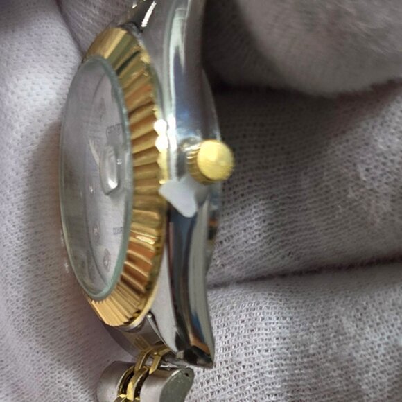 Geneva Ladies Rhinestone Silver Dial Watch Two-Tone Gold/Silver Bracelet W/Date - Picture 11 of 16